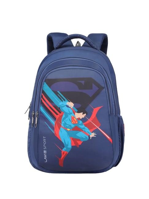 lavie sport superman power navy polyester printed laptop backpack - 26 ltrs