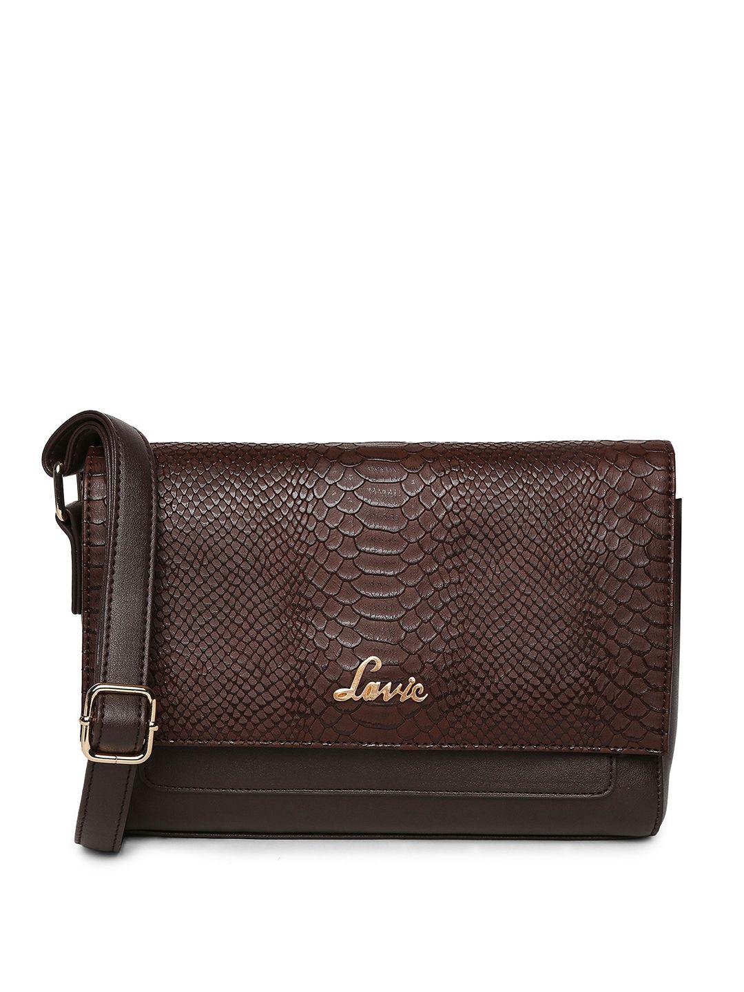 lavie texby coffee brown crocodile textured foldover structured sling bag