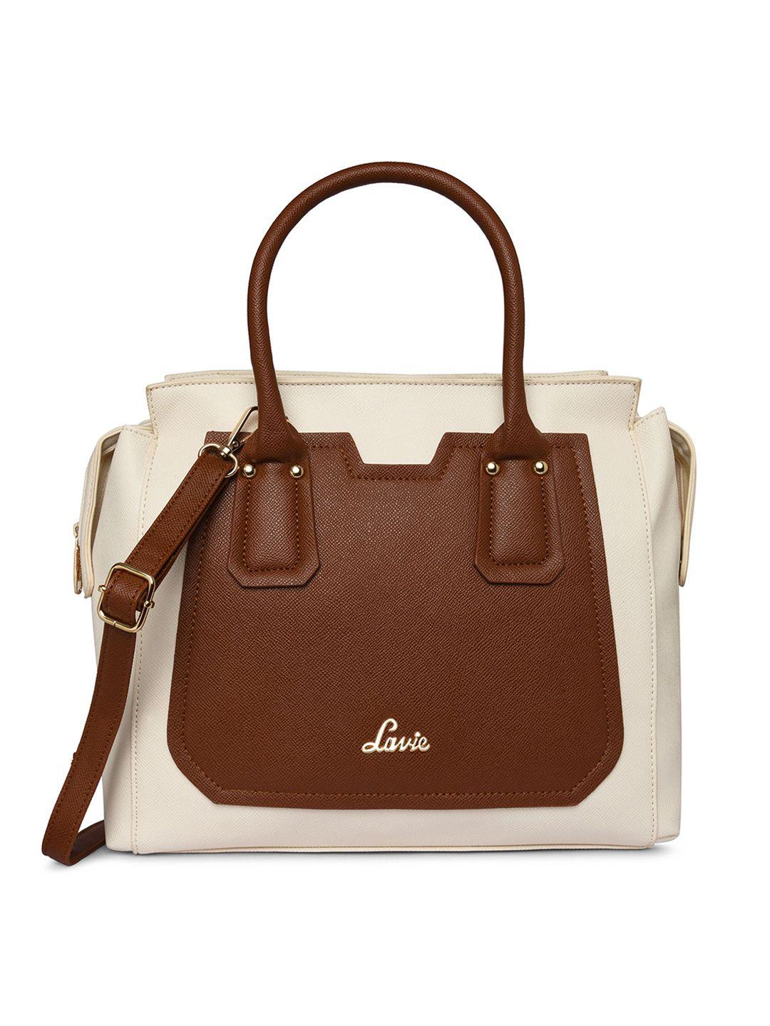 lavie white colourblocked structured handheld bag