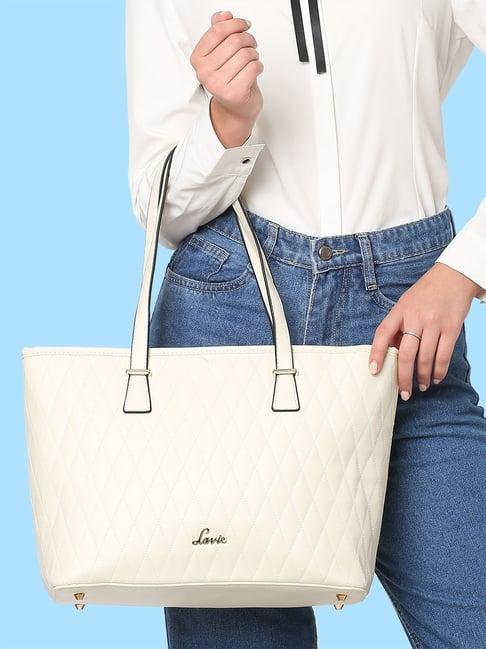 lavie white quilted large tote handbag