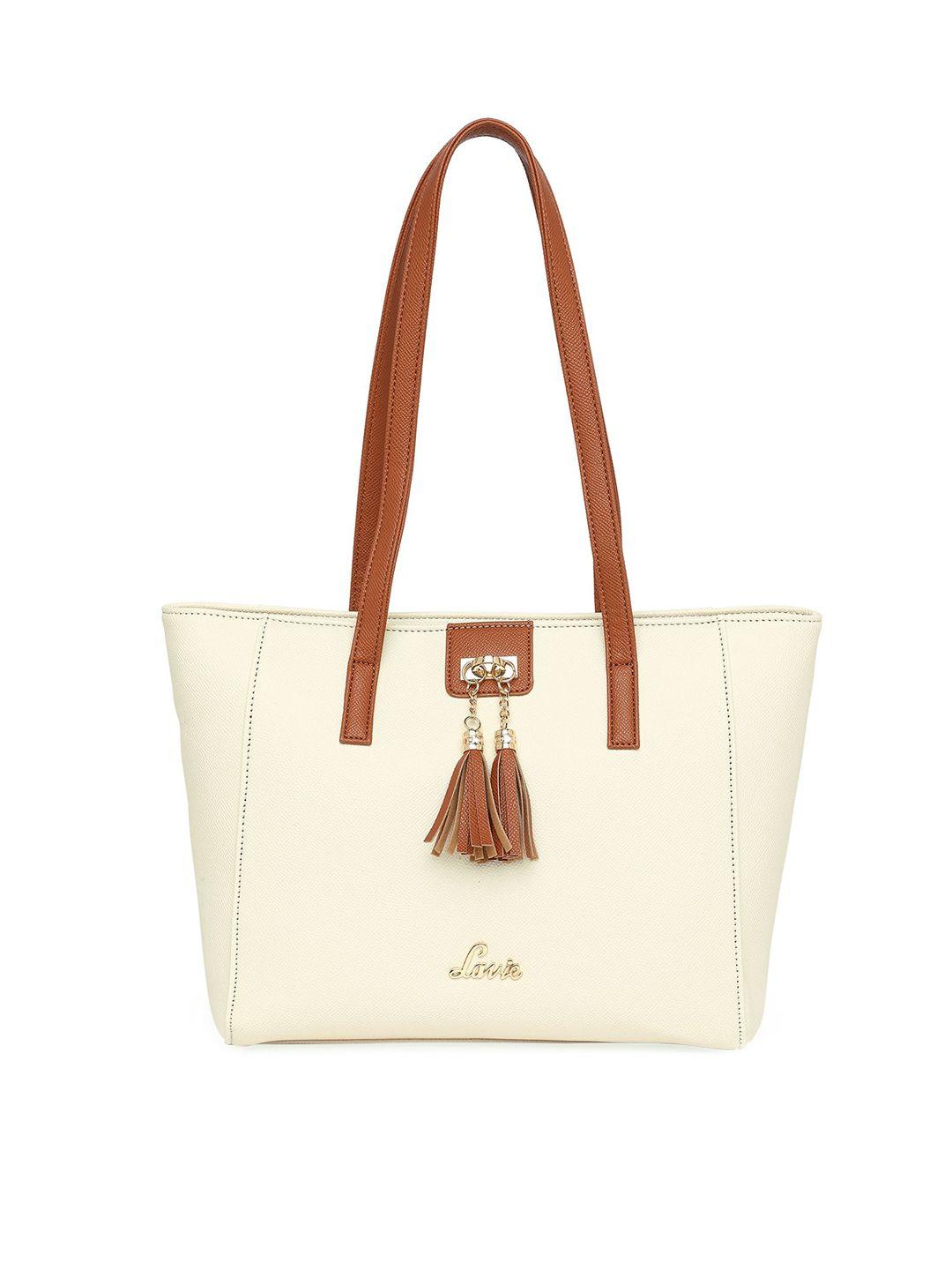 lavie white structured shoulder bag with tasselled