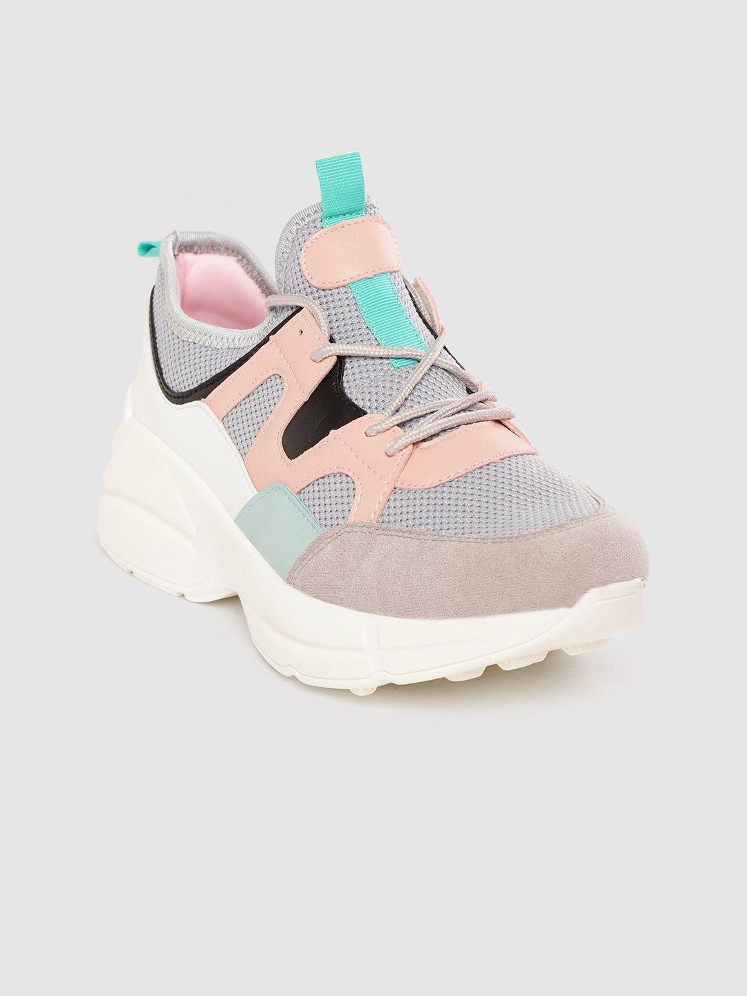 lavie women grey & pink colourblocked sneakers
