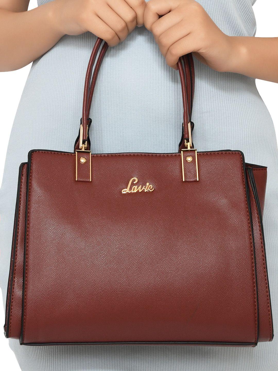 lavie women kiana rust red solid structured satchel handbag with detachable sling strap