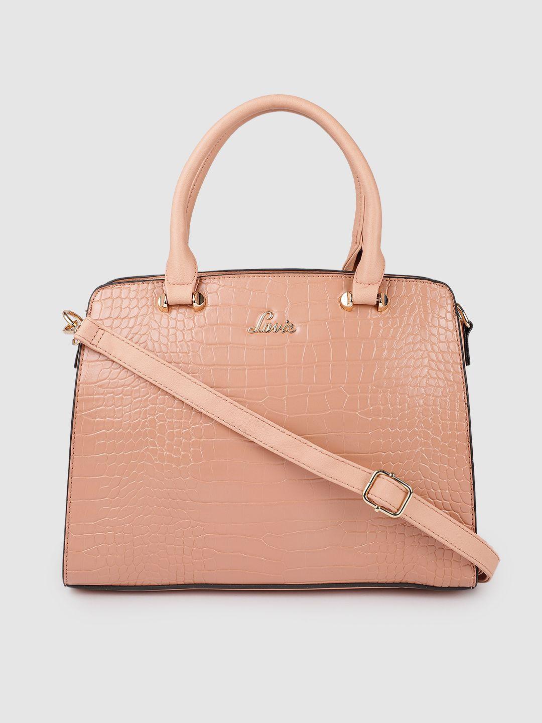 lavie women pink textured structured handheld bag