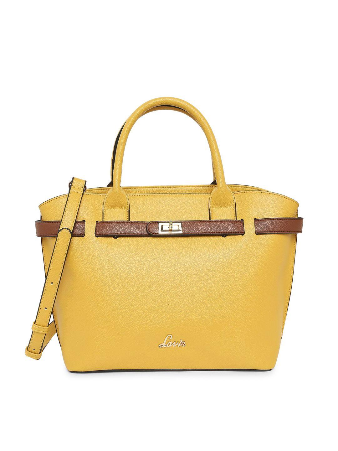 lavie yellow solid structured handheld bag