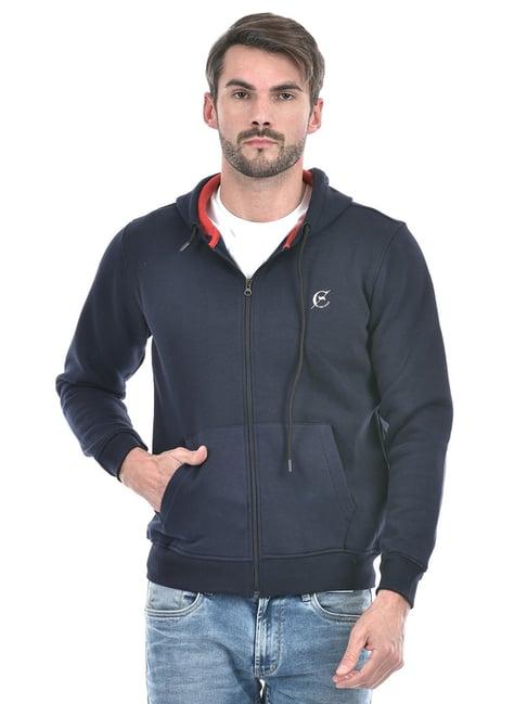 lawman navy blue cotton regular fit hooded sweatshirts