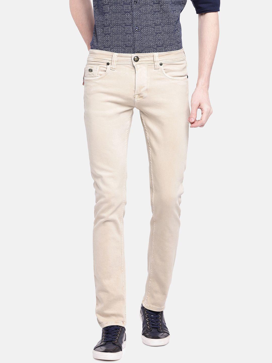 lawman pg3 men beige slim fit mid-rise clean look jeans