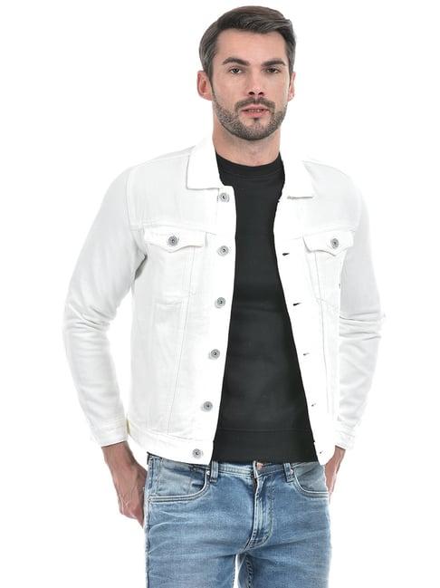 lawman pg3 white regular fit cotton denim jacket