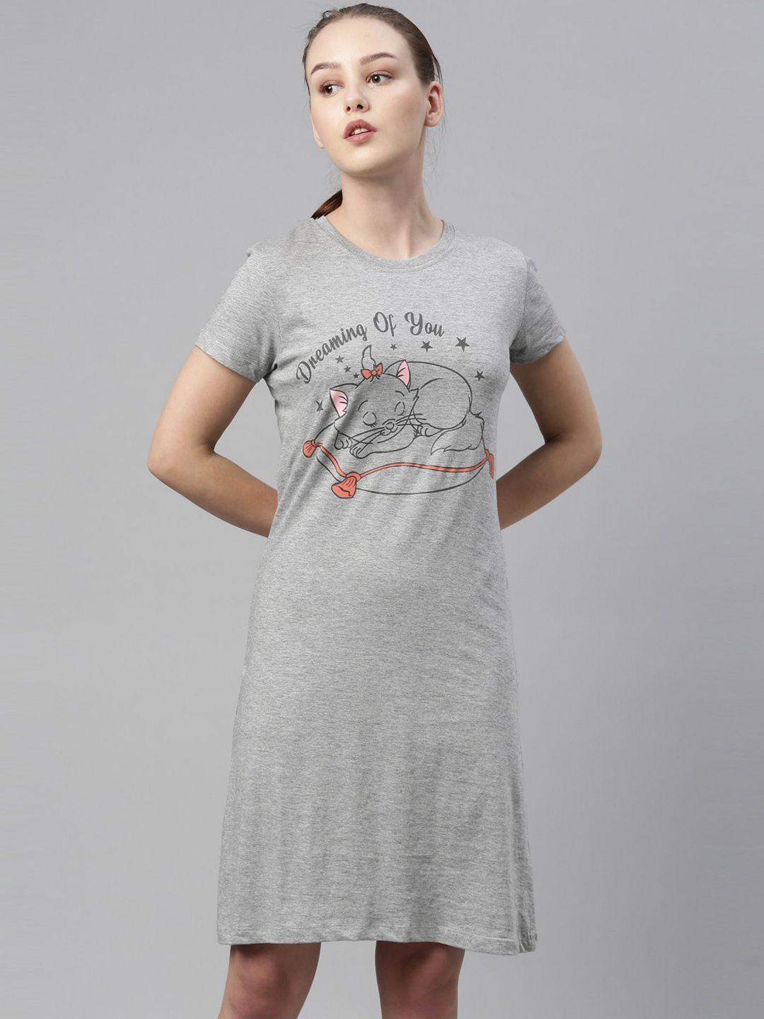 laya  women grey printed t-shirt cotton nightdress
