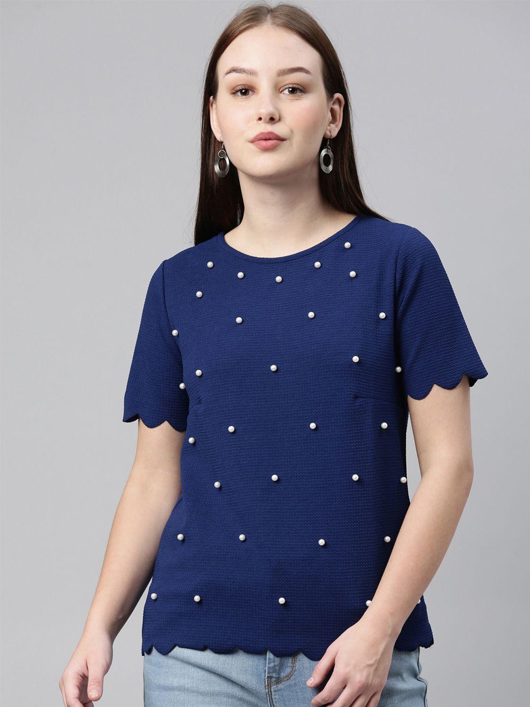 laya blue embellished studded top