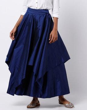 layered flared skirt with asymmetrical panel