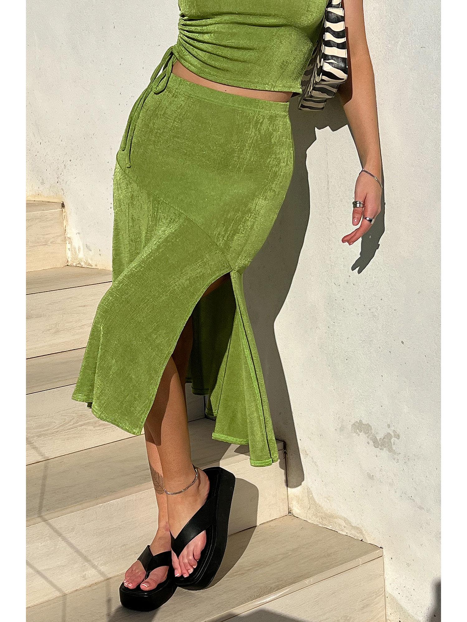 layered midi skirt-green