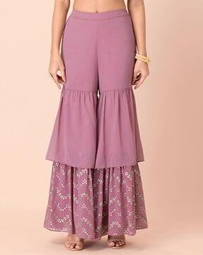 layered sharara pants with semi-elasticated waist