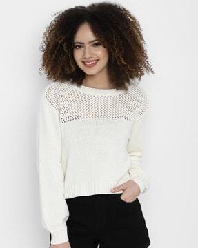 lazer-cut round-neck pullover