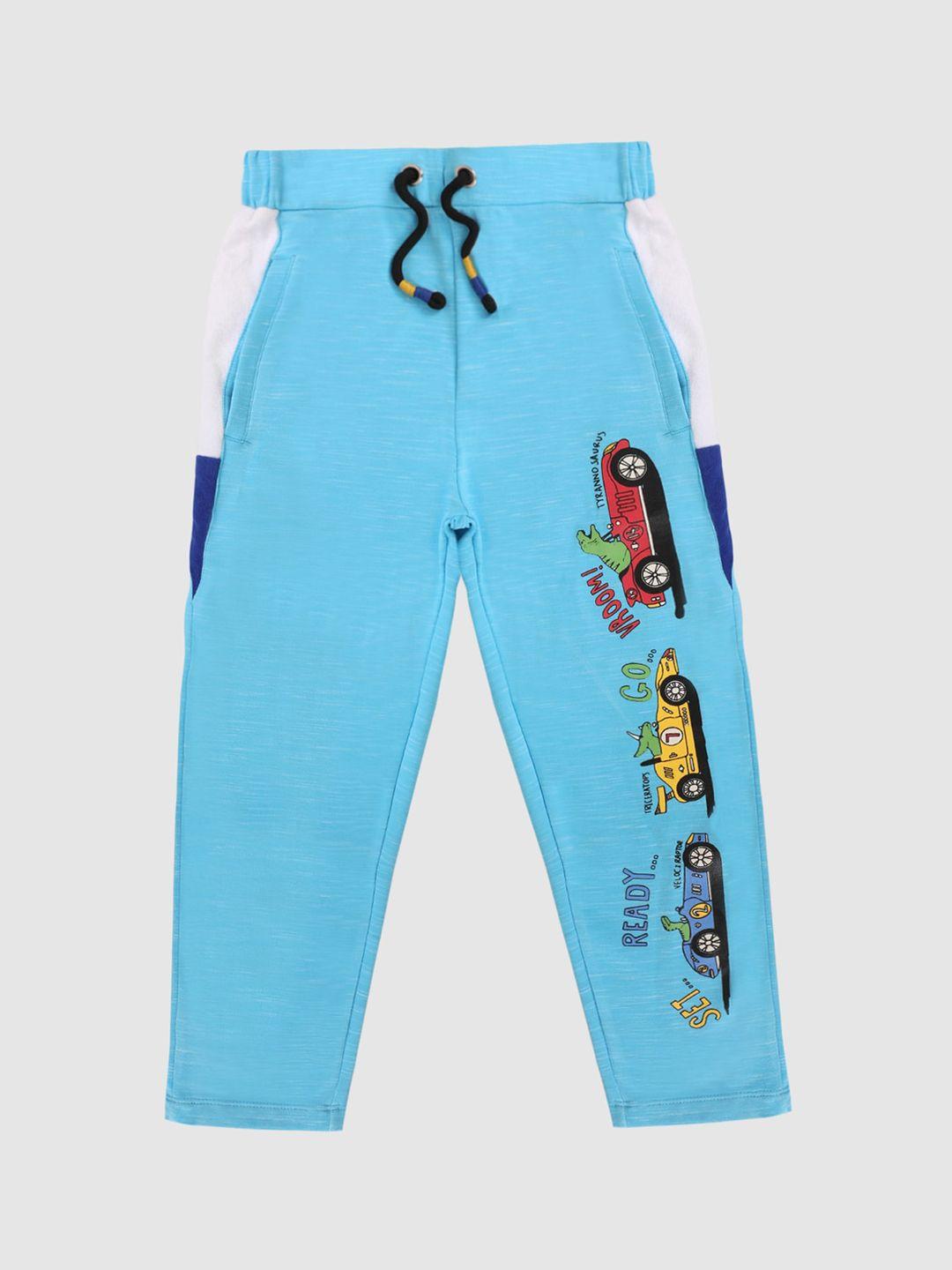 lazy shark boys blue & red printed cotton track pants