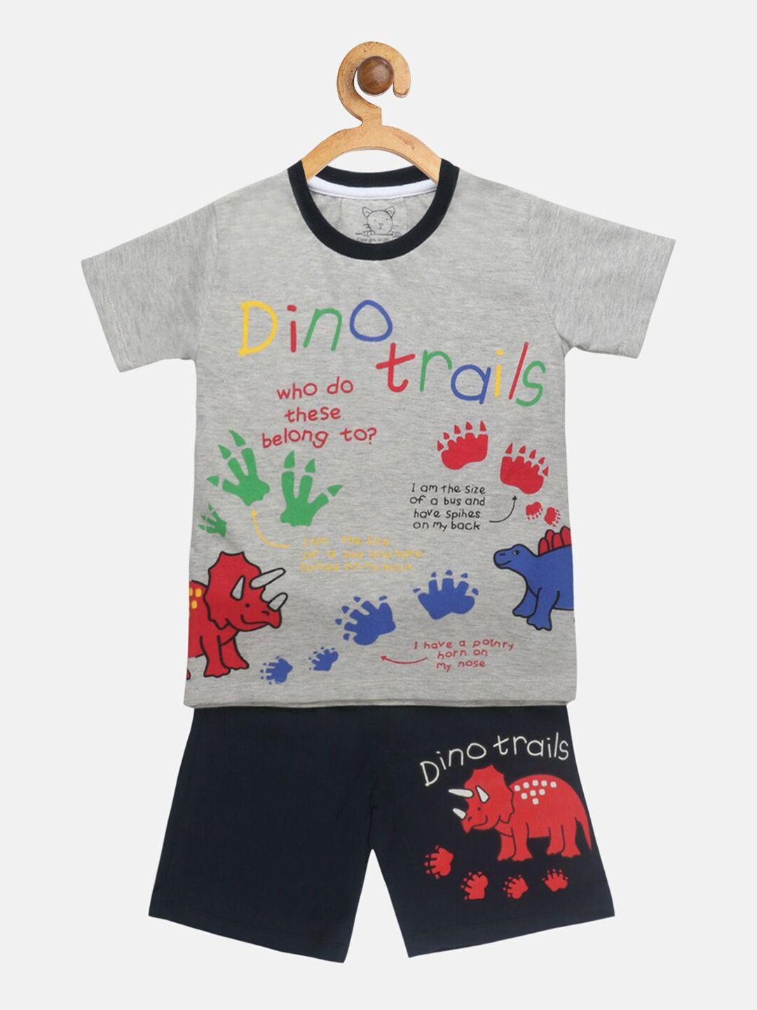 lazy shark boys grey & navy blue printed t-shirt with shorts