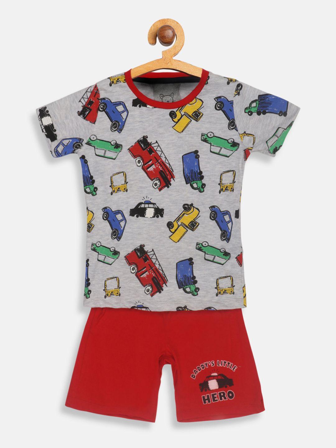 lazy shark boys grey & red printed t-shirt with shorts