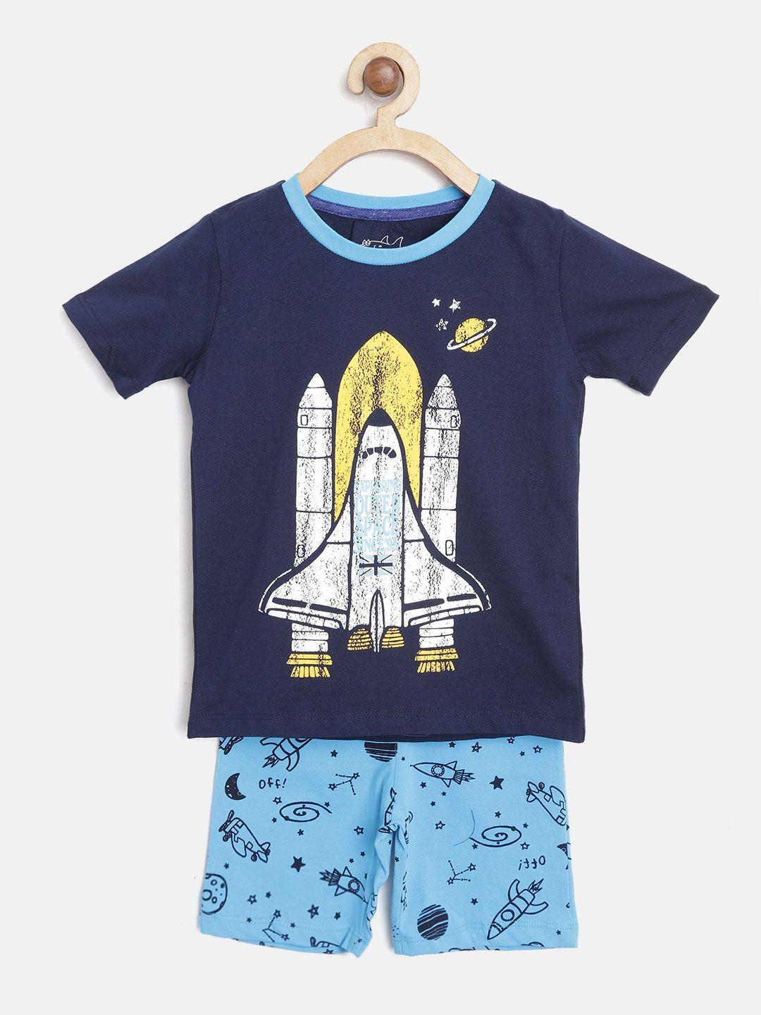 lazy-shark-boys-navy-blue-printed-t-shirt-with-shorts