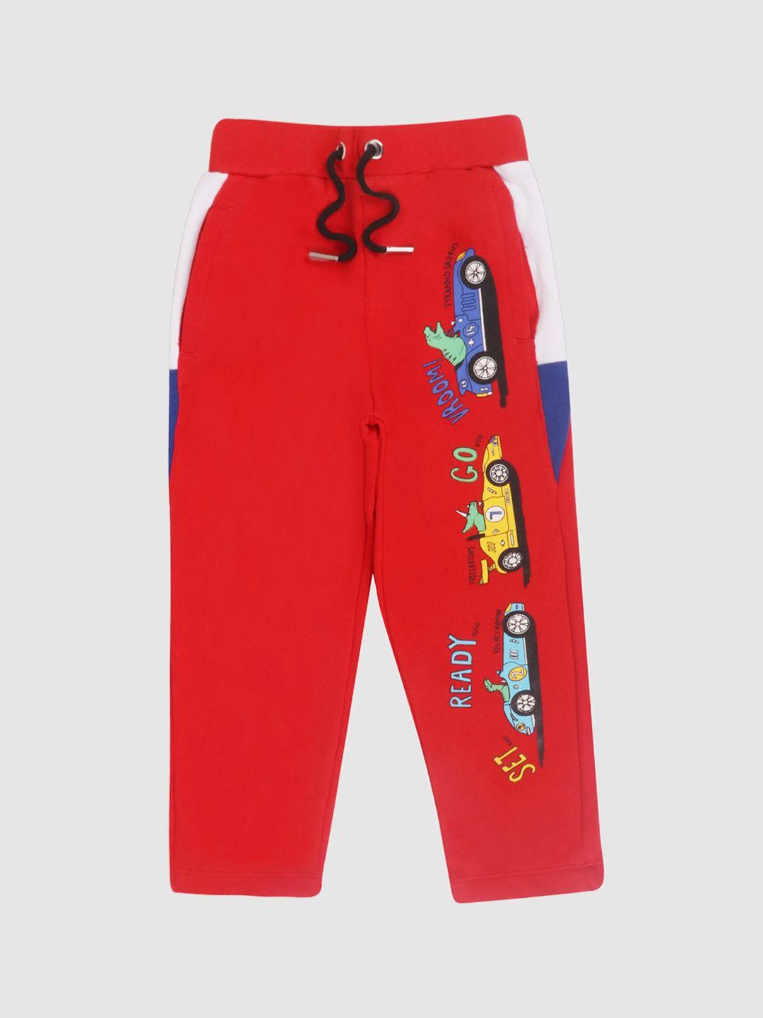 lazy shark boys red & blue printed cotton track pants