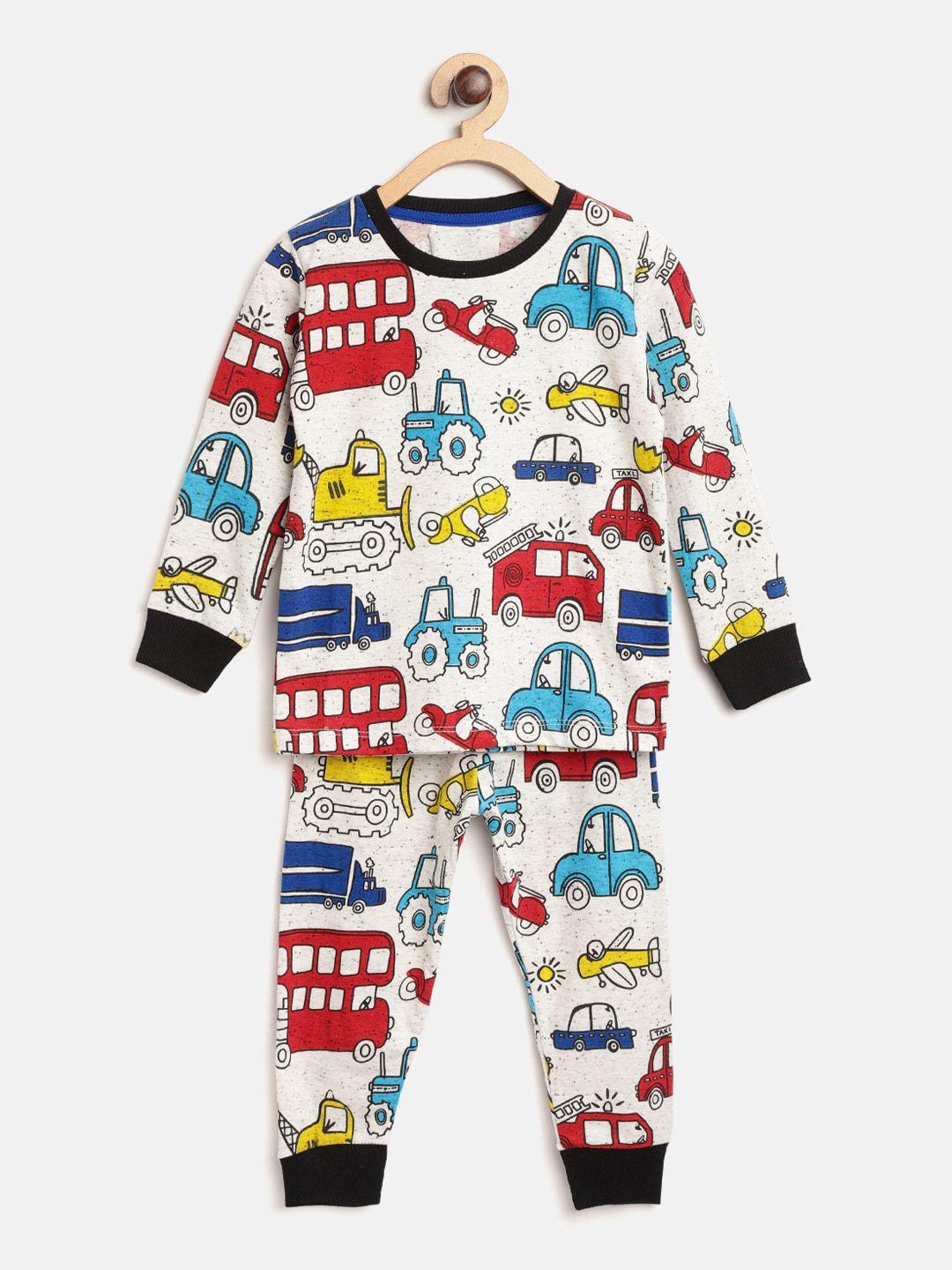 lazy shark boys white & red printed night suit