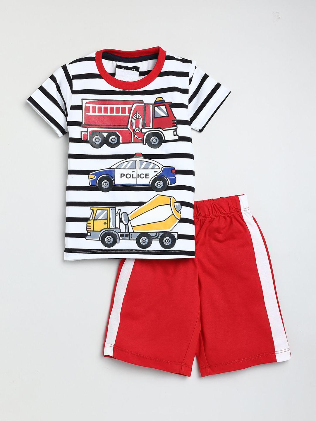 lazy-shark-boys-white-&-red-printed-t-shirt-with-shorts