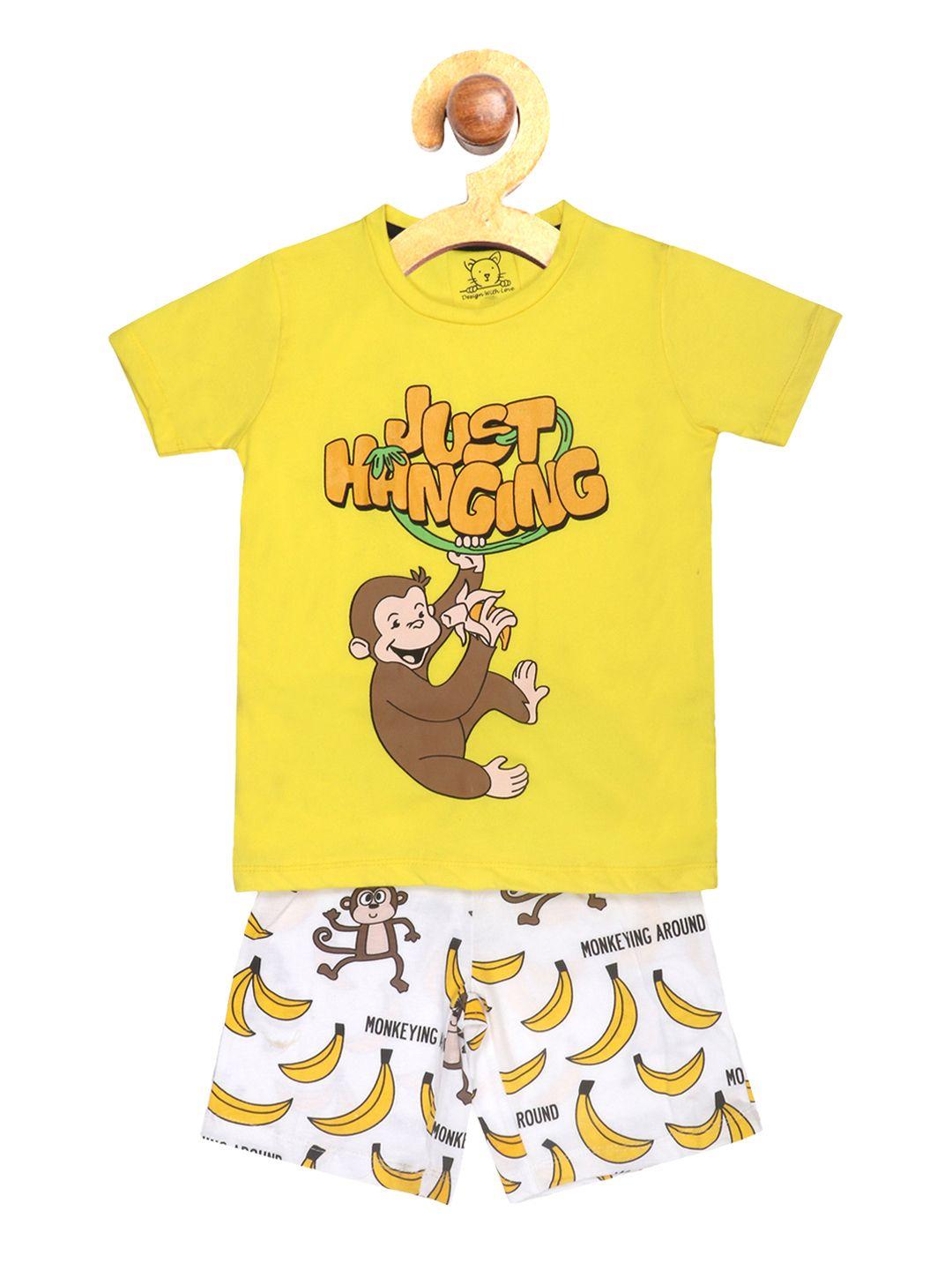 lazy shark boys yellow & white printed t-shirt with shorts