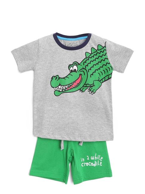 lazy-shark-kids-grey-&-green-printed--t-shirt-with--shorts