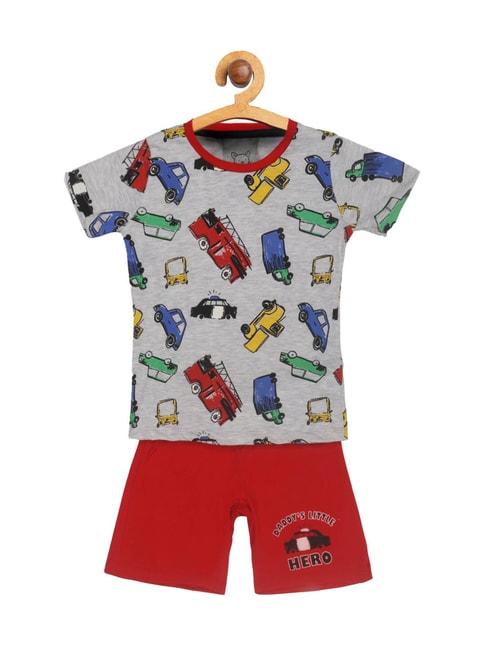 lazy-shark-kids-grey-&-red-printed--t-shirt-with--shorts