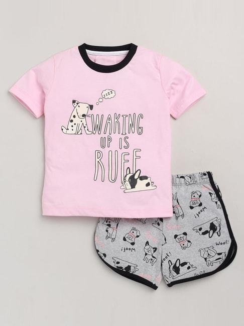 lazy-shark-kids-light-pink-printed-t-shirt-&-shorts