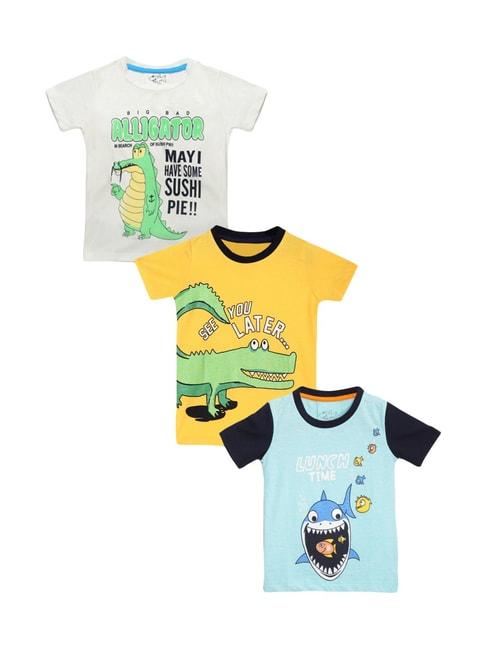 lazy shark kids multicolor printed t-shirts - pack of 3