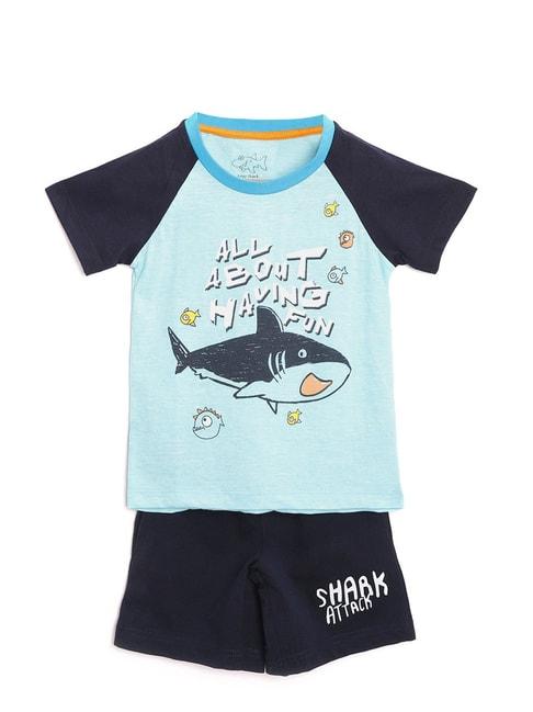 lazy-shark-kids-navy-&-blue-printed--t-shirt-with--shorts
