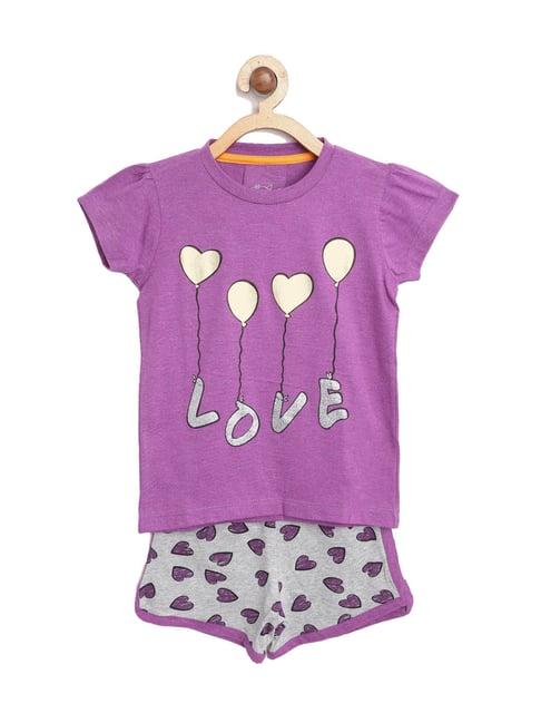 lazy-shark-kids-purple-&-grey-printed--top-with--shorts