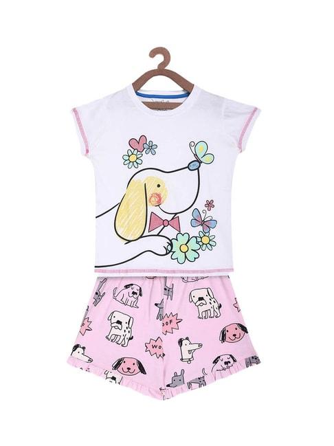lazy-shark-kids-white-&-pink-printed--top-with--shorts