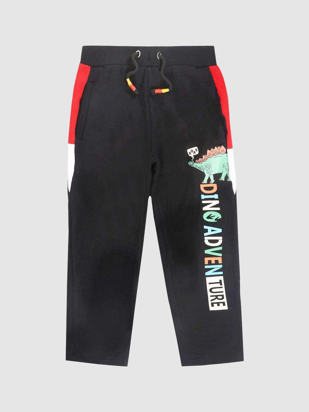 lazy shark boys black & red printed cotton track pants