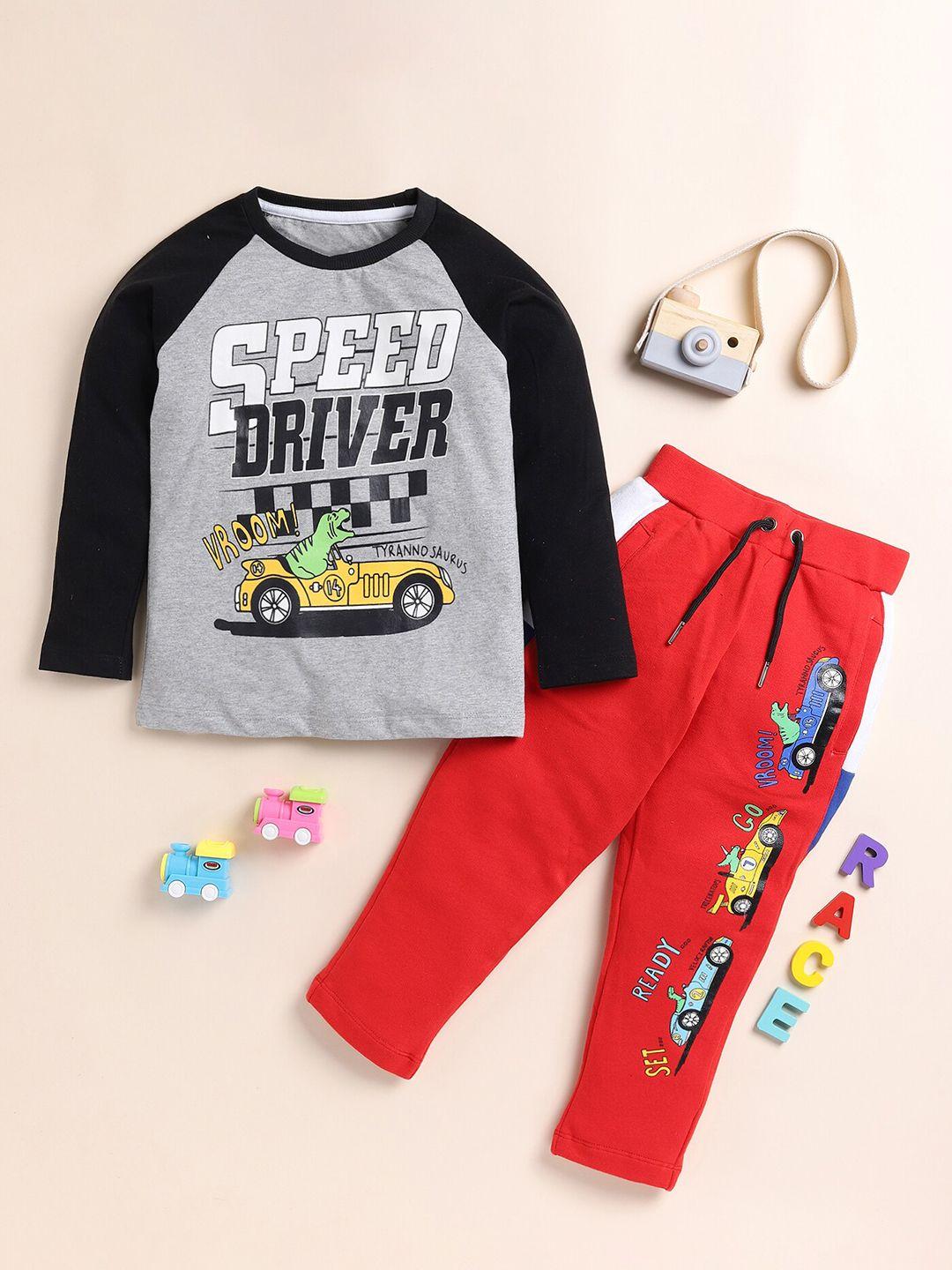 lazy shark boys graphic printed pure cotton t-shirt with trousers