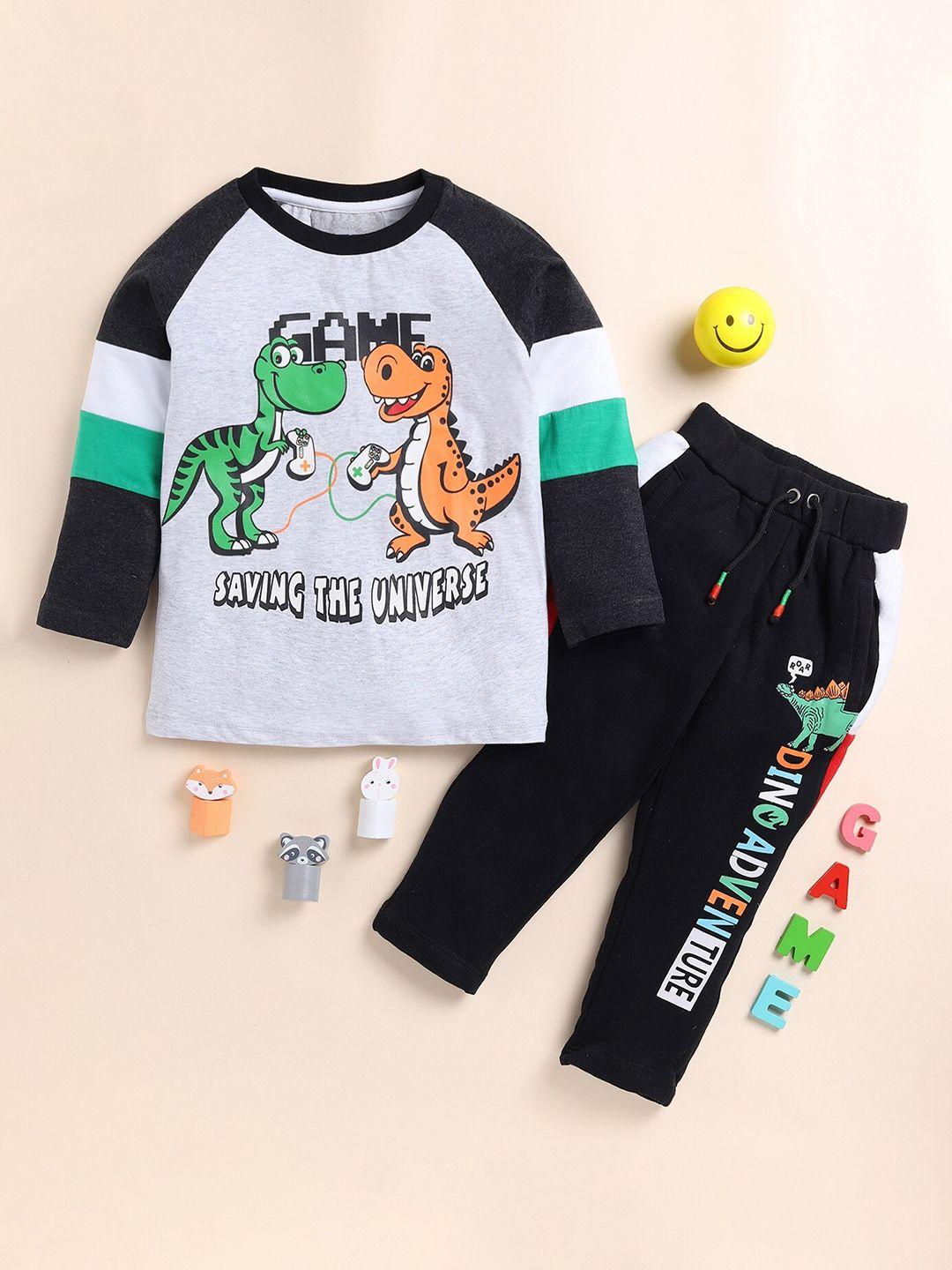 lazy shark boys graphic printed pure cotton t-shirt with trousers