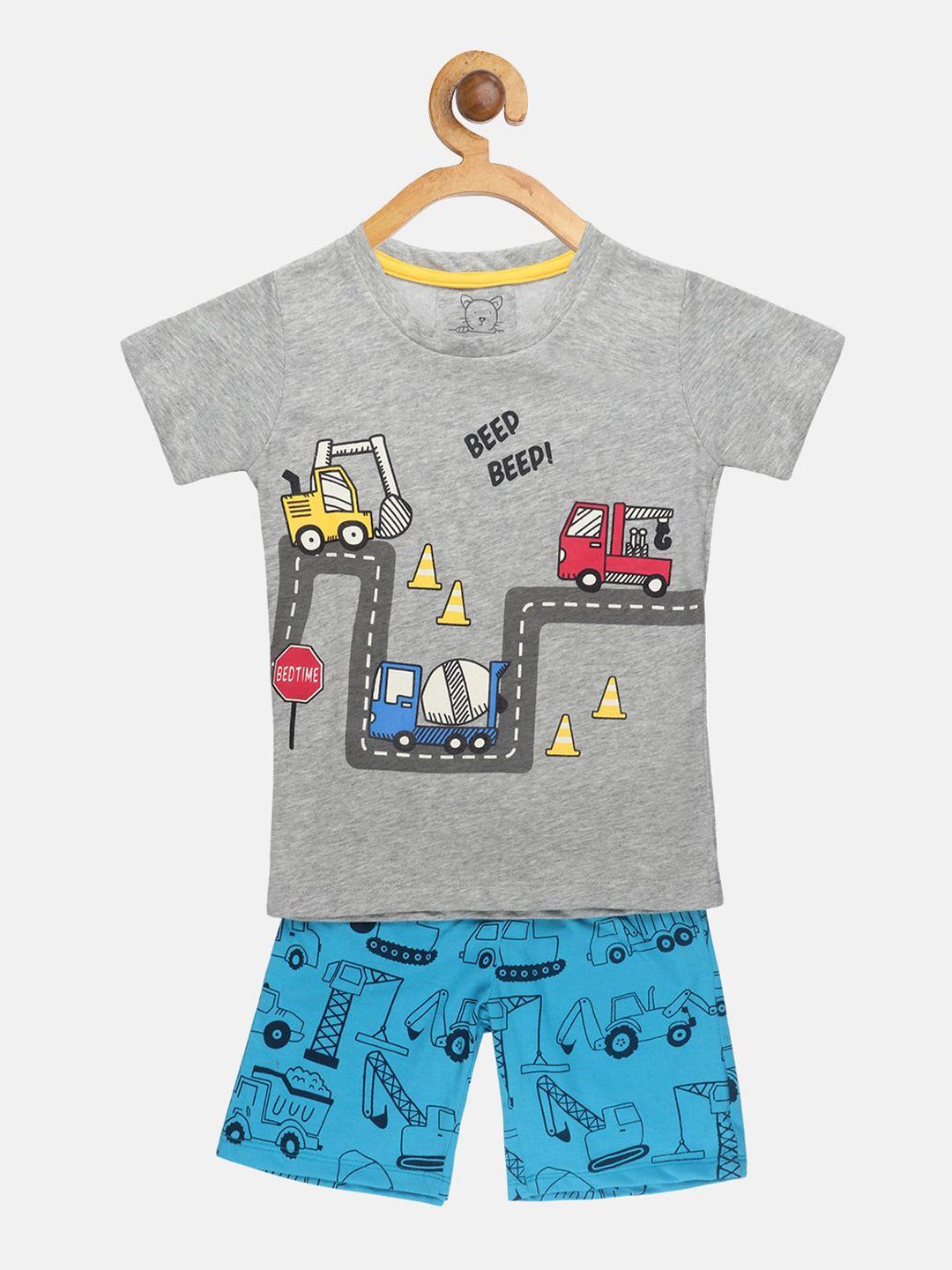 lazy shark boys grey & blue printed t-shirt with shorts