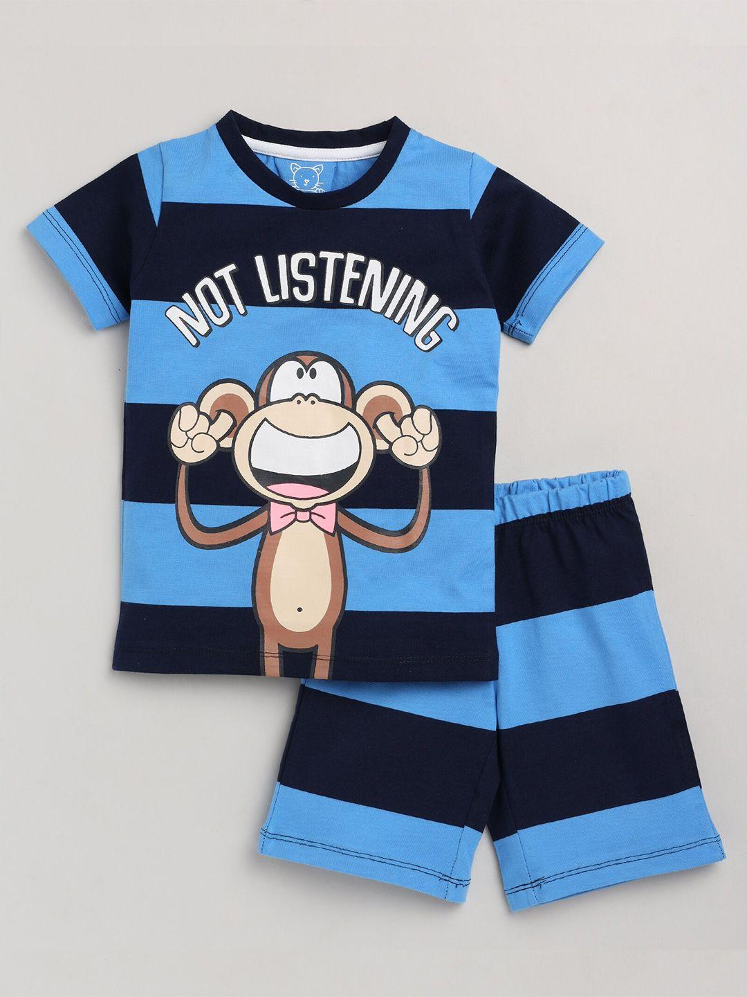 lazy shark boys navy blue printed t-shirt with shorts