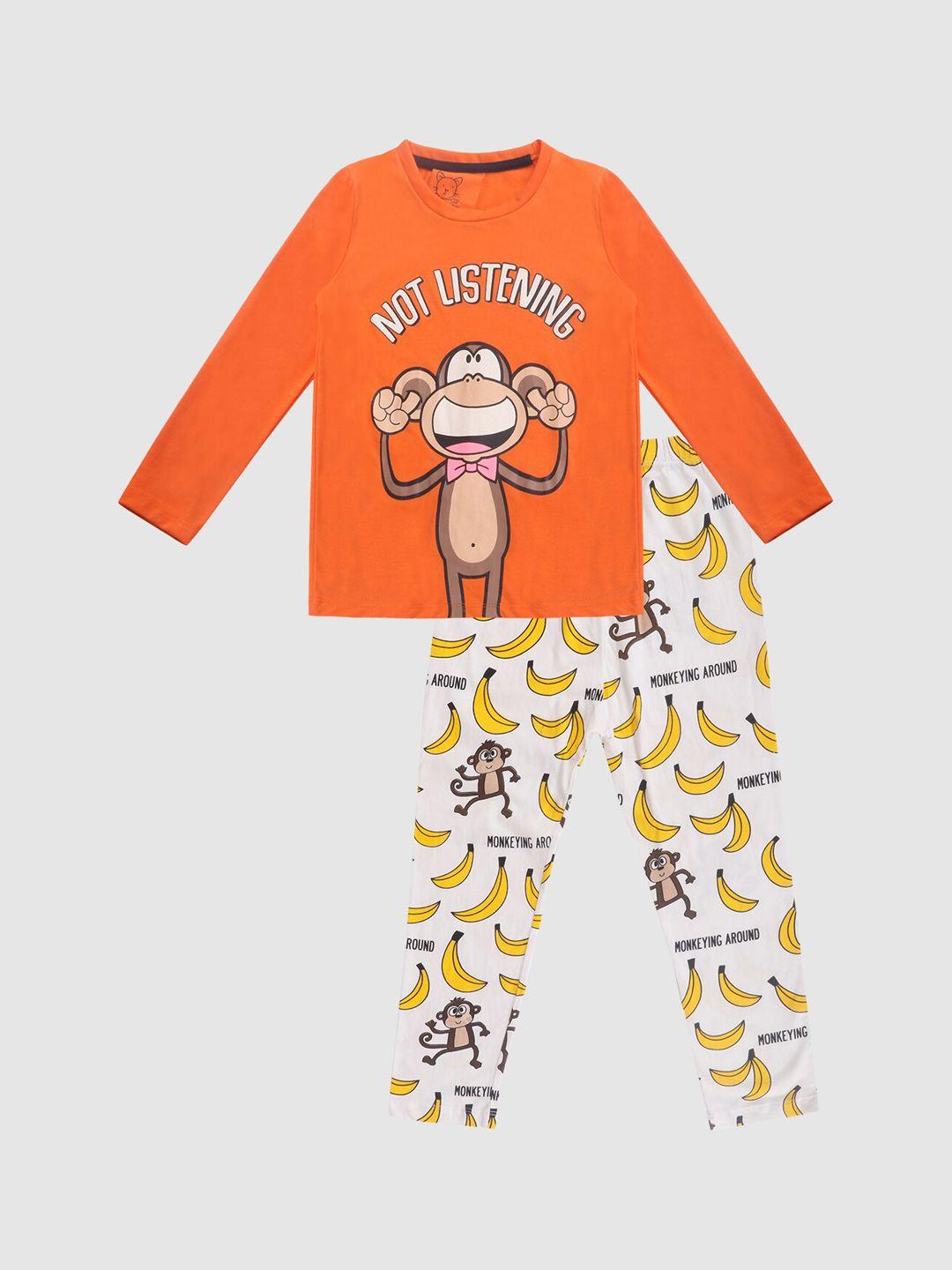 lazy shark boys orange & white printed night suit