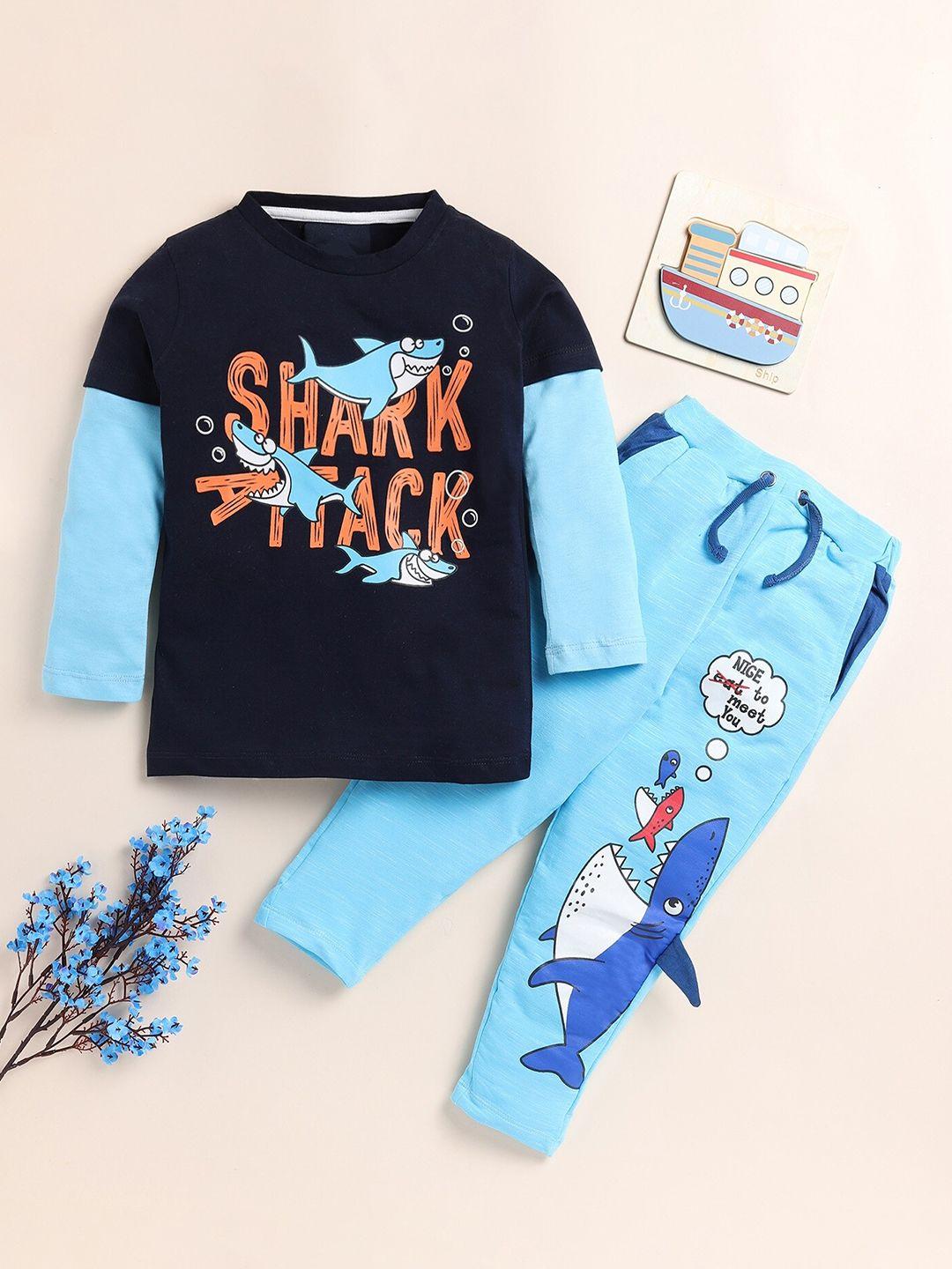 lazy shark boys printed pure cotton t-shirt with trousers