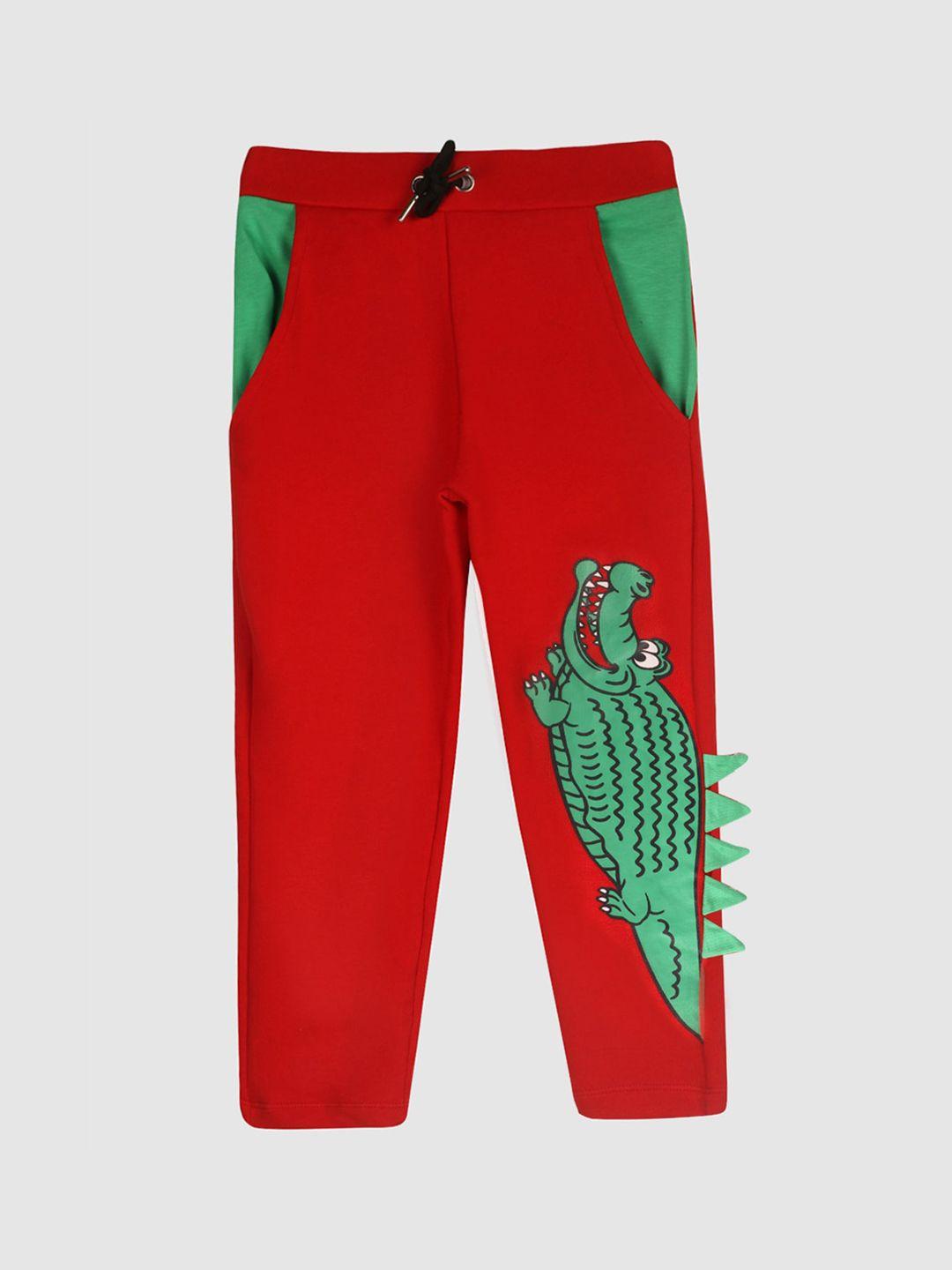 lazy shark boys red & green graphic printed track pants