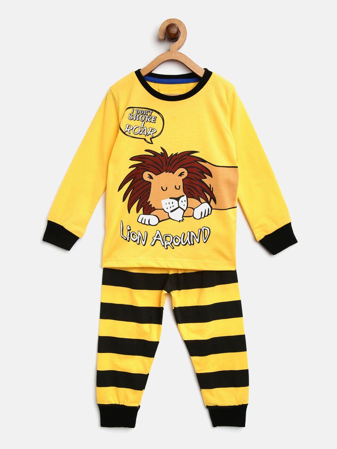 lazy shark boys yellow & black printed night suit lstf0193-78