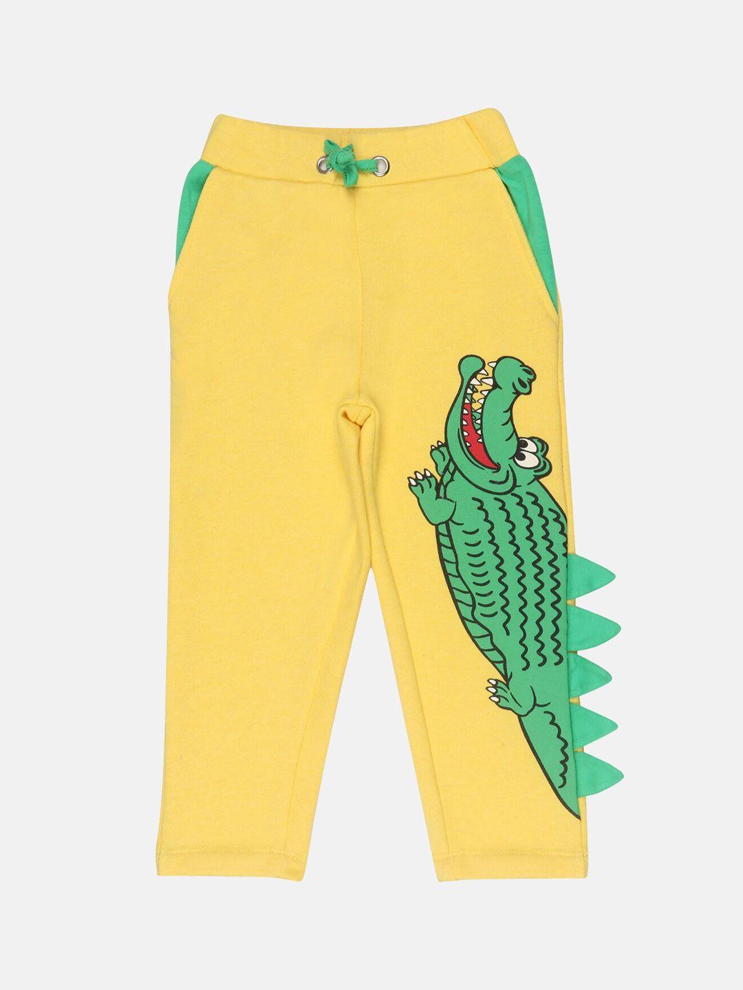 lazy shark boys yellow printed straight-fit joggers