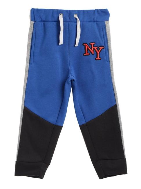 lazy shark kids blue & black color blocked  joggers