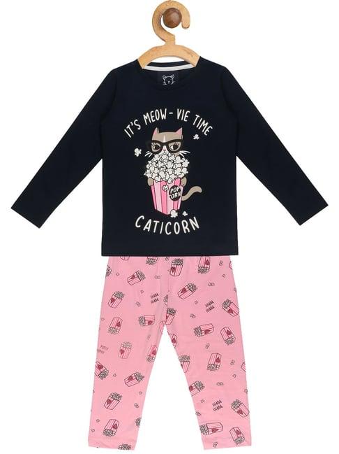 lazy shark kids blue & pink printed top with pants