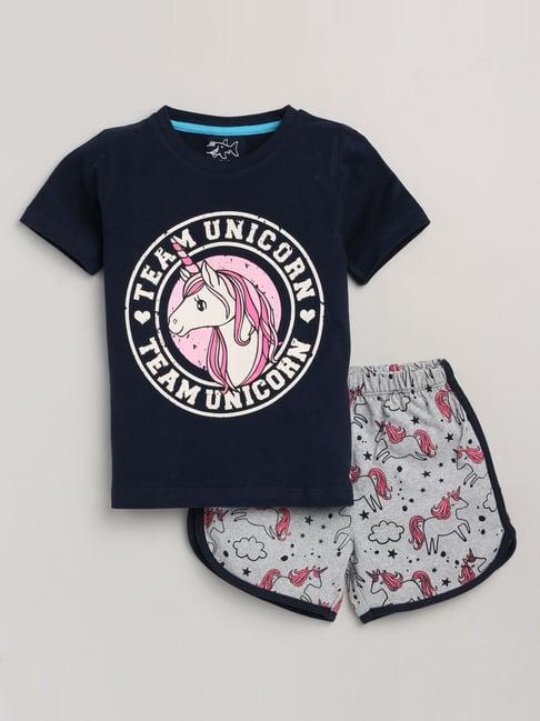 lazy shark kids blue printed t-shirt & shorts