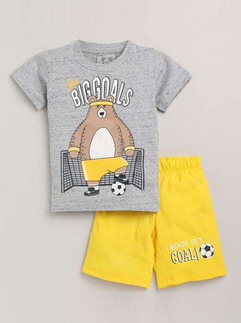 lazy shark kids grey printed t-shirt & shorts