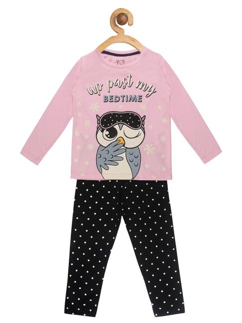 lazy shark kids pink & black printed top with pants