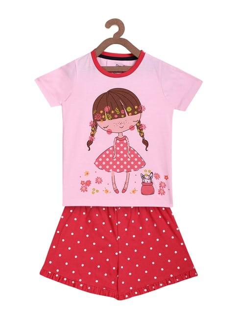 lazy shark kids pink printed  top with  shorts