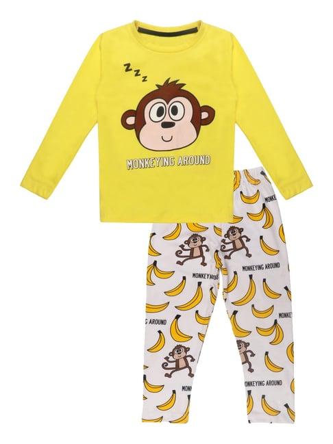 lazy shark kids yellow & white printed t-shirt with pants